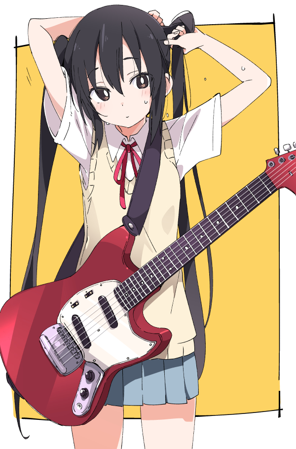 nakano azusa 1girl sakuragaoka high school uniform solo school uniform twintails instrument guitar  illustration images