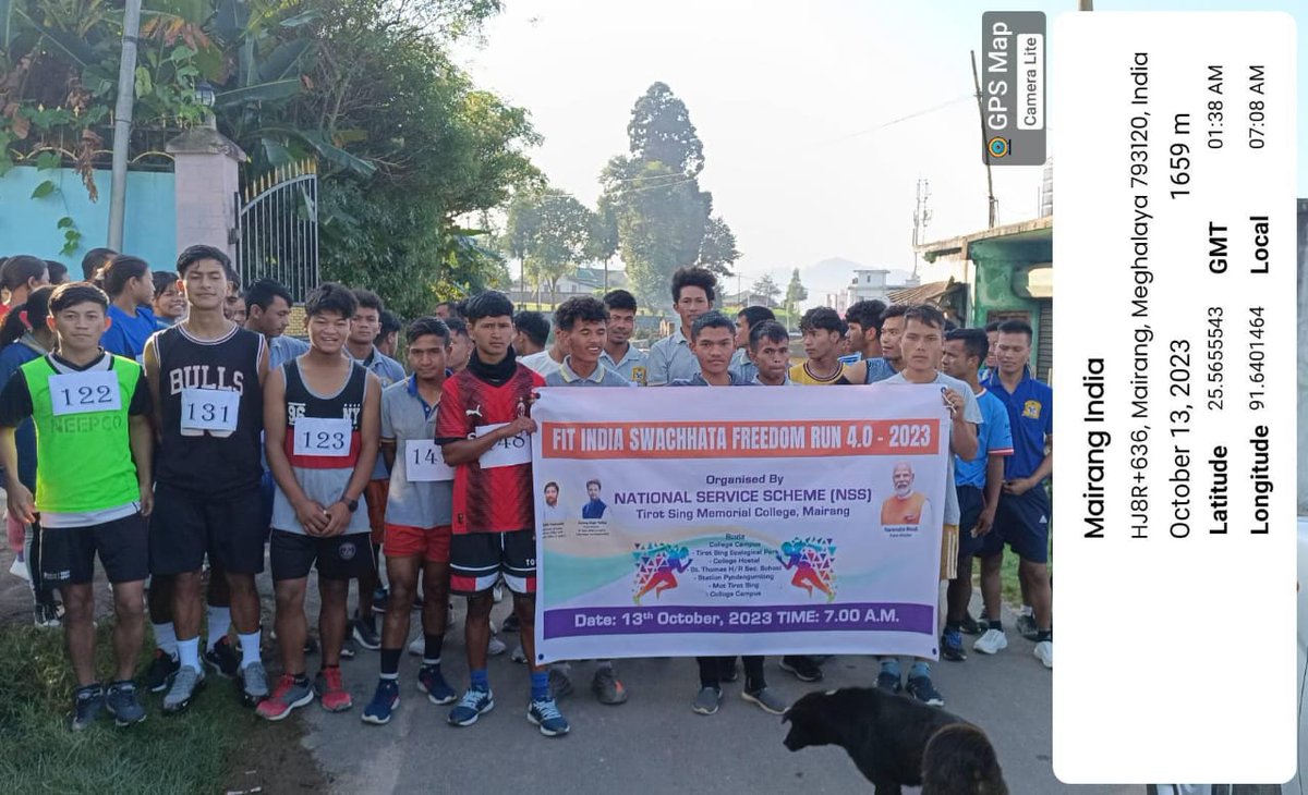 TSMCMairang's tweet photo. Amrit Kalash Yatra, Fit India Swachhata Freedom Run 4.0 -2023 and Panch Pran pledge-taking as a part of Mera Maati Mera desh by the NSS unit of Tirot Sing Memorial College on 13 October 2023.
@_NSSIndia
@CellNehu
@nss_rdguwahati
@moayush
@YASMinistry https://t.co/6VyGELsJmz