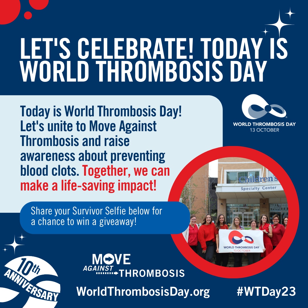 Today is World Thrombosis Day! Let's unite to Move Against Thrombosis and raise awareness about preventing blood clots. Together, we can make a life-saving impact! #WTDay23 #MoveAgainstThrombosis