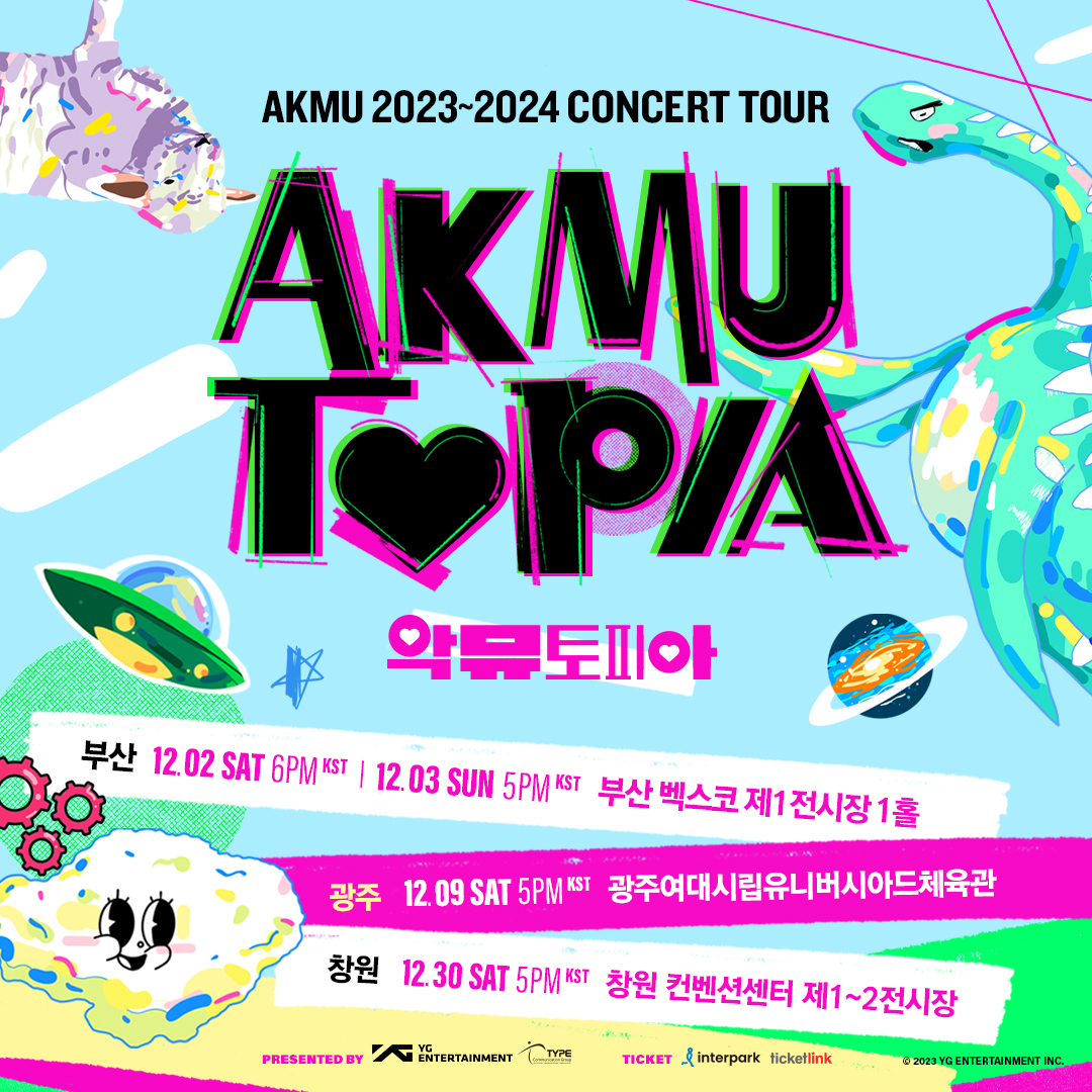 #AKMU 2023~2024 CONCERT TOUR [AKMUTOPIA] POSTER (BUSAN, GWANGJU, CHANGWON)

❓ WHERE'S NEXT ❓

🔔공연 및 예매 관련 상세 내용은 YG 공식 홈페이지와 AKMU 위버스 공지를 확인해 주세요🔔

#악뮤 #2023CONCERT #2024CONCERT #TOUR #AKMUTOPIA #악뮤토피아 #BUSAN #부산 #GWANGJU #광주…