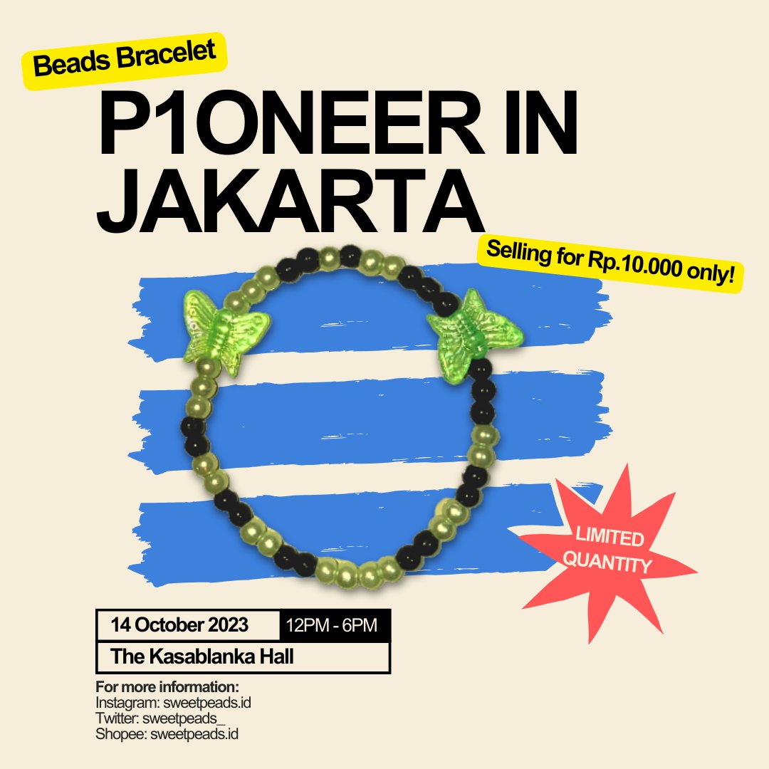 sweetpeads_'s tweet photo. [#p1oneerinJKT | rt &amp; likes r appreciated!]

hey, p1eces! untuk p1oneer di jkt, sweetpeads mau jual 'all in'-themed beads bracelet!

‼️ limited quantity ‼️

📅 14 Okt
📍 The Kasablanka Hall
⏰ 12PM-6PM

@P1H_official #피원하모니 #P1HARMONY #P1ONEER #P1ONEERinJKT #P1ONEERinJakarta https://t.co/5hJDTtoAXa