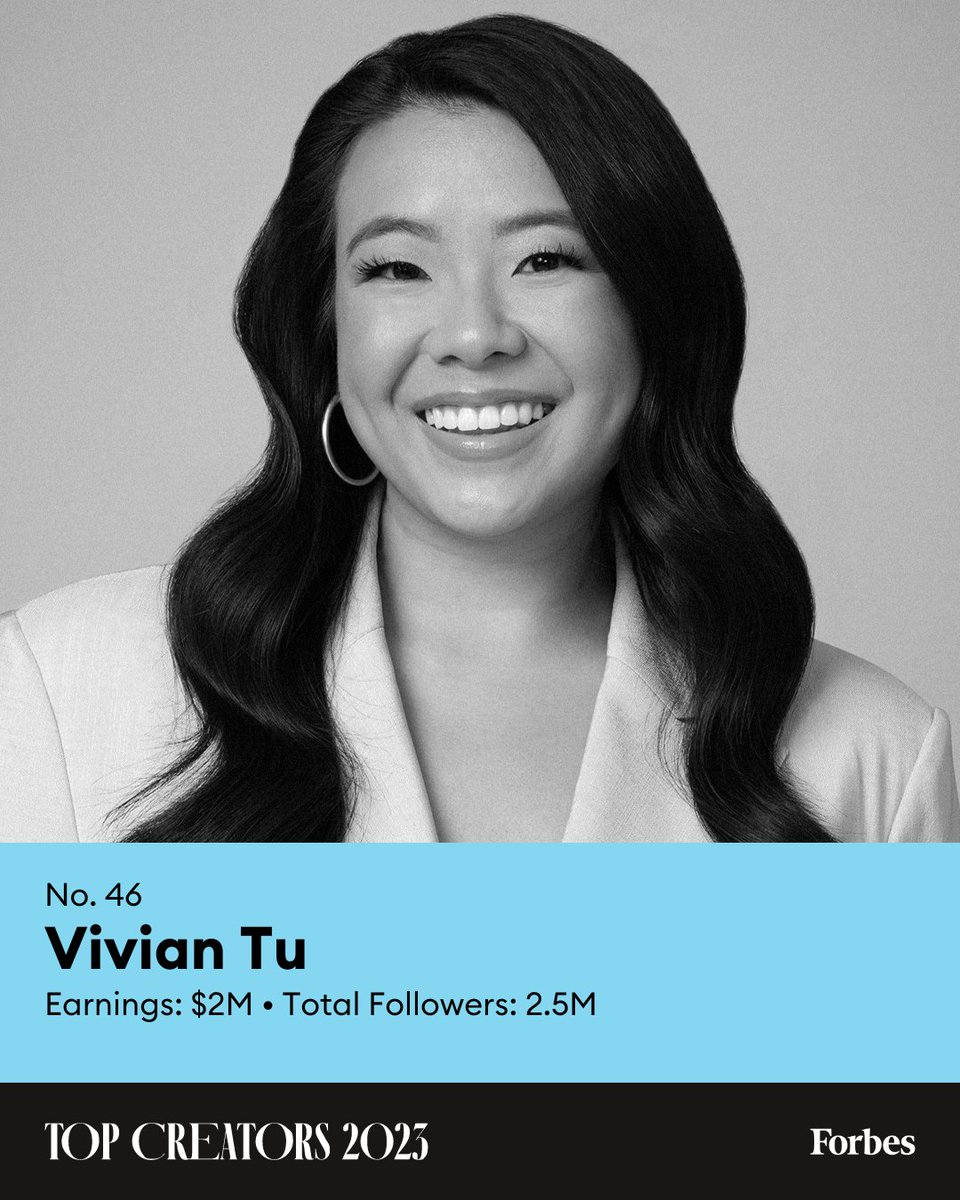 Vivian Tu mixes funny with money. The former J.P. Morgan equity trader brings financial knowledge to social media with videos that teach her followers how to build an investment portfolio, manage their careers, and negotiate a raise. trib.al/g3jQhEw #ForbesTopCreators