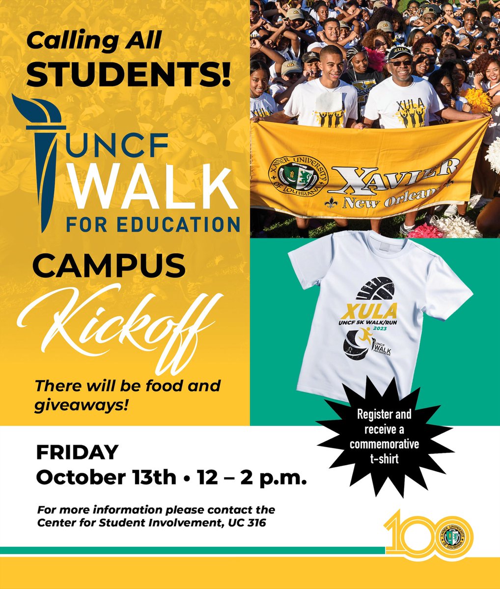 Students, come join us on the Yard tomorrow for the UNCF Kickoff! Register to receive your FREE t-shirt! See y’all there💛