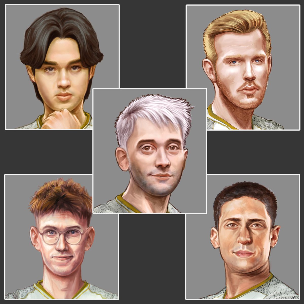 rollers_studio's tweet photo. Here are the portraits I did for my #collaboration with #Shopify on their #esports #dota2 team 
All the best fellas👑🍀 @Arteezy @abedyusop @Cr1tdota @jonas_volek @talflyaizik @ShopifyRebels 
#digitalportrait #digitalpainting #rollersstudio #masaro https://t.co/VYjy53VjZg