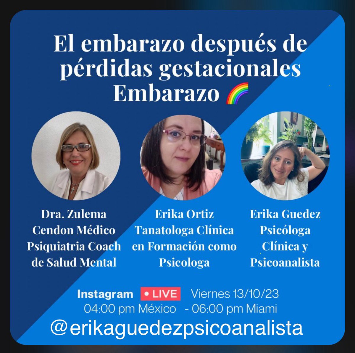 Nos vemos este viernes 13 de buena suerte. Conéctate a las 6 pm al Instagram de mi querida amiga Erika Guédez @erikaguedezpsicoanalista , donde también estaré compartiendo con otra especialista, Erika Ortiz. ¡Entre Erikas me verás!