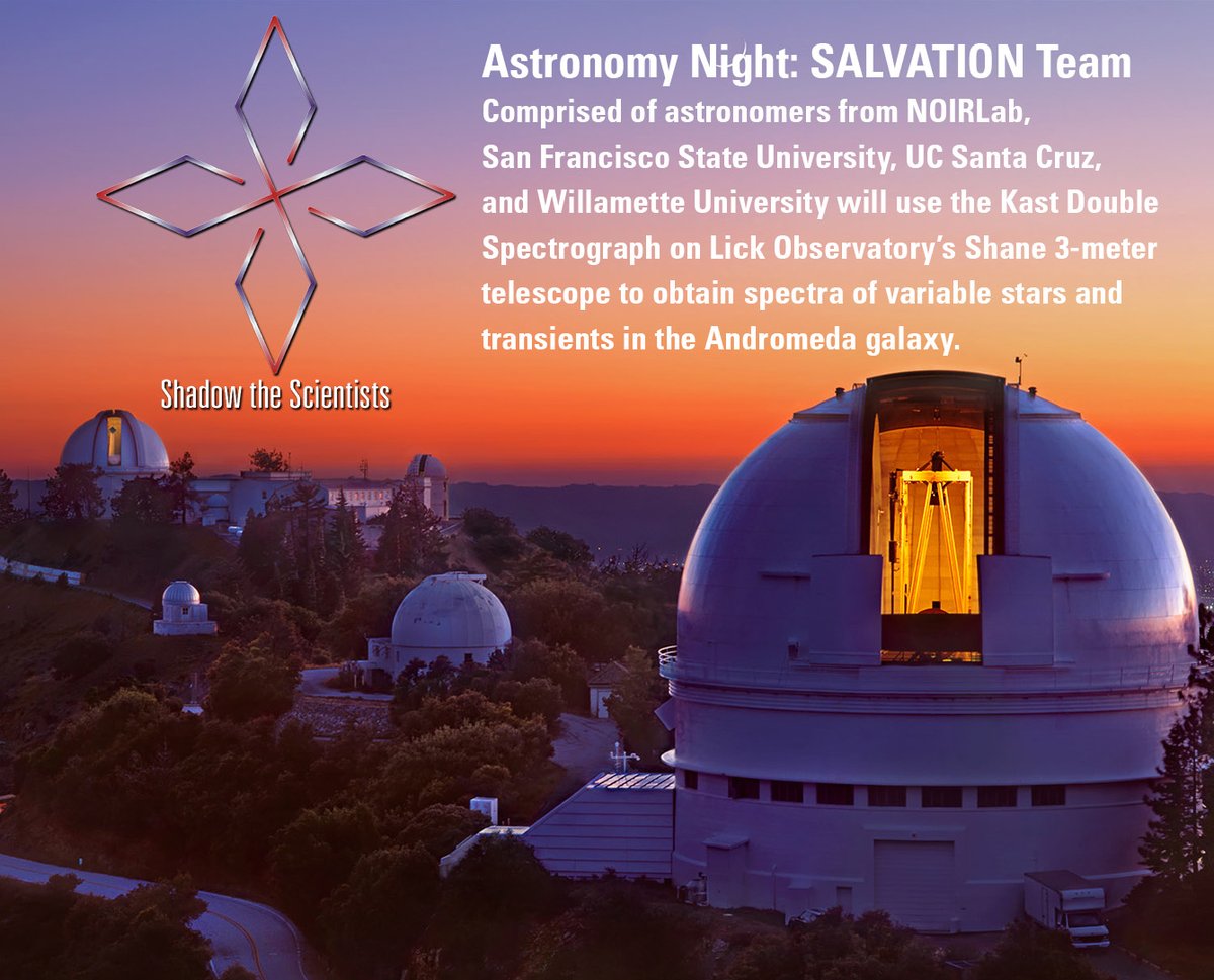 Astronomers from @NOIRLabAstro, @SanFranciscStateUniv, @UCSantaCruzScience and @willamette_u, will use @LickObservatory's Shane telescope to obtain spectra. 10/14, 8PM–9PM PDT. Join here: bit.ly/3ZIgPDa @StS_ShadowSci