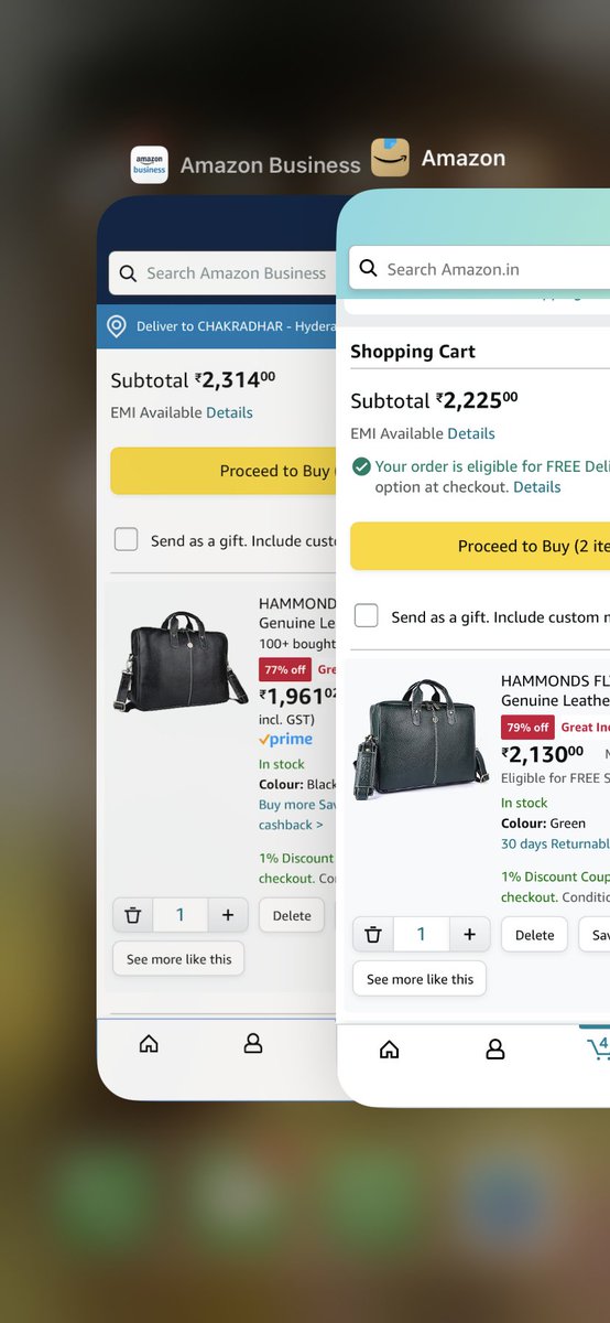 MaChaTweets's tweet photo. Why 2 different pricing at same time @amazonIN. Pl. recheck it, need to buy this bag. I have prime to my business account. https://t.co/CoKriJNniy