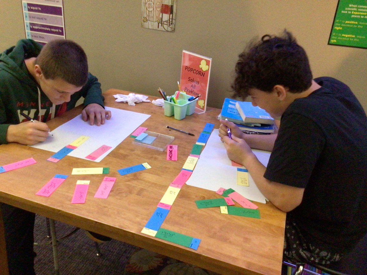 Exponent rules challenge today with partners. Lots of discussion about the rules! #dominoes #practice #HuronTigers