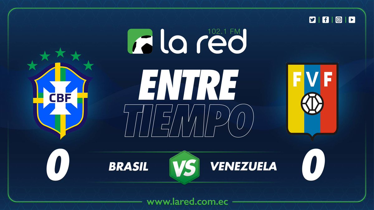 laredecuador's tweet photo. 45’| Termina el primer tiempo en el Estadio Arena Pantanal. A pesar de tener el 78% de posesión, la selección "Carioca" no ha podido romper el candado venezolano.
🟨 Herrera (33') - #VEN
🟨 Rincón (31') - #VEN
Cauto 🔁 Danilo - #BRA
#BRAvsVEN 0-0
#LaRadioQueSiempreEstá https://t.co/fu7mRaDGhN