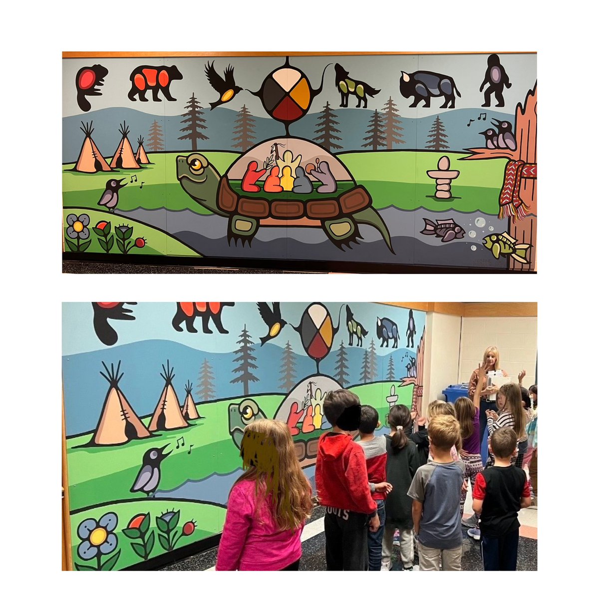 pm_RETSD's tweet photo. This week, our beautiful mural created by artist Justine Proulx was installed in our main hallway. It was a springboard for many important conversations! #teachingandlearning #PMproud https://t.co/bcu9ArgGVZ