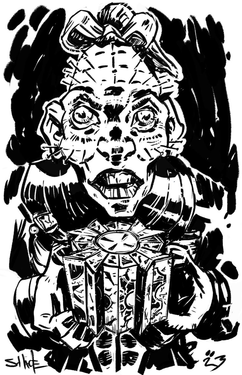 shadow27's tweet image. #Helltober-06 Prompt: Pinhead
Gabba! Gabba! Hey, we have such sights to show you!

Inadvertently influenced by Mort Drucker. As I exaggerated Zippy's* features I started to feel this classic MAD vibe so naturally Mort came to mind.
*Not actually Zippy