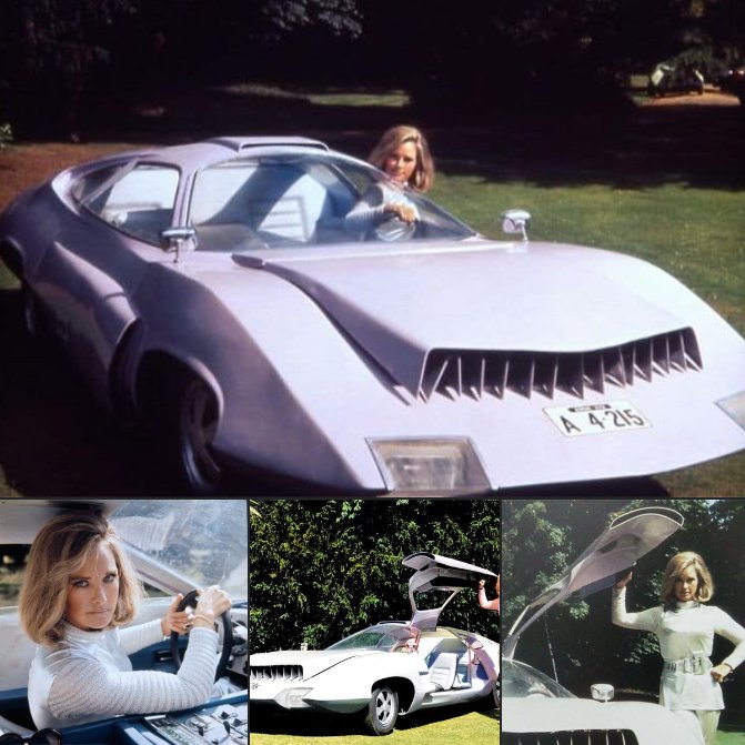 #UFO (TV Series 1970–1971) #WandaVentham Col. Virginia Lake in promotional color photos or behind the scenes of an episode with Paul Foster's car, and was based on a Ford Zephyr, but equipped with the Escort engine.