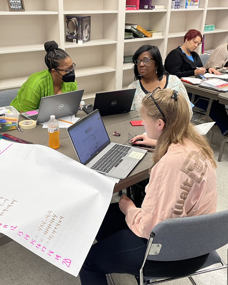 trodsmathtalk's tweet photo. Region 5 educators at Number Systems &amp; Operations PLC with @AMSTIUAB today! Teachers put on “student hats” to engage in activities with exponents, decimals, order of operations, fractions, and number lines. Four 4s and Open Middle problems were hits! @joboaler @robertkaplinsky https://t.co/u9sTRU1KdV