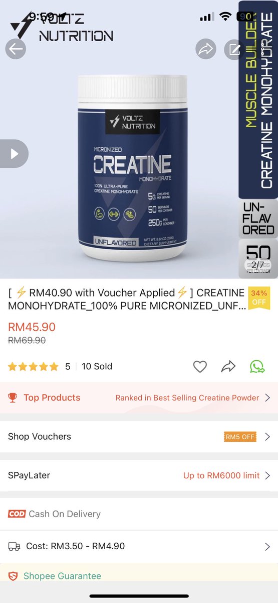 Dapatkan RM 5.00 Discount dengan pembelian anda hari ini. Creatine monohydrate by voltz nutrition. Link shopee di bawah 

shopee.com.my/voltznutrition