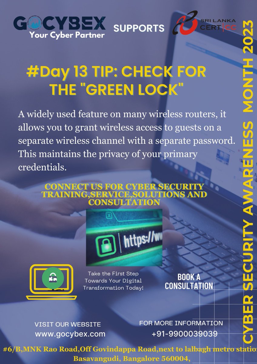 gocybex's tweet photo. Cyber Security Awareness Month Day 13 TIP: 
#supershubha #CyberCrimeAwareness #womencybercell #gocybex #trending #cybercrime #cybersecuritytraining https://t.co/RSSTWGK2Kn