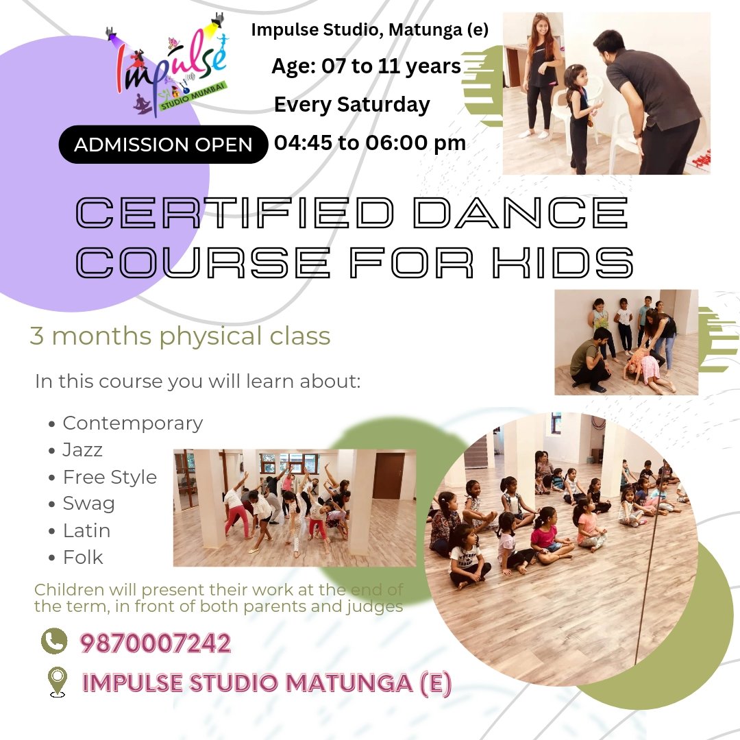 impulsestudio1's tweet image. Exciting news for parents in Mumbai! 👧🕺 Enroll your kids in the Certificate Dance Course at Impulse Studio. Let them dance their way to creativity and confidence. 💃🕺🎉 #MumbaiKids #DanceCourse #ImpulseStudio
