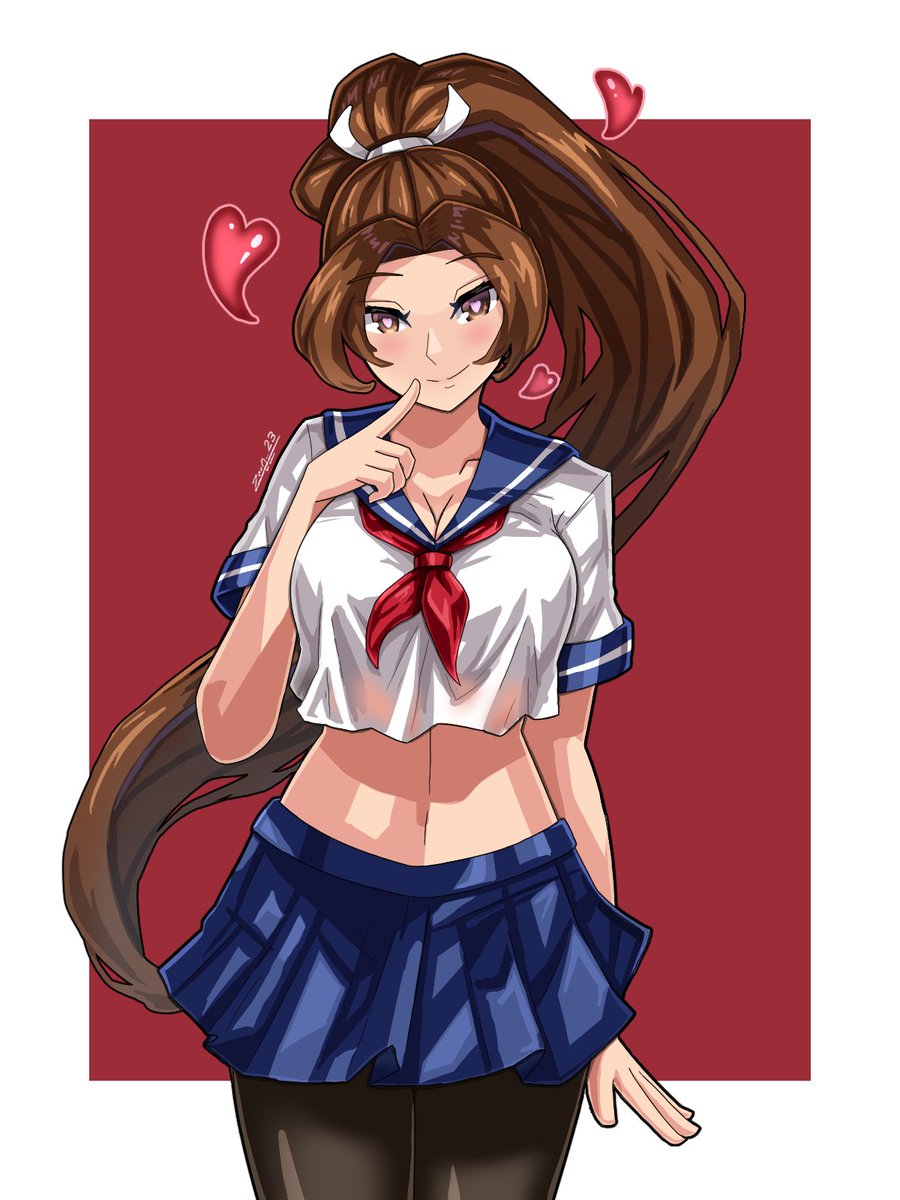 Drawing of Mai Shiranui (不知火舞) Schoolgirl in Love from The