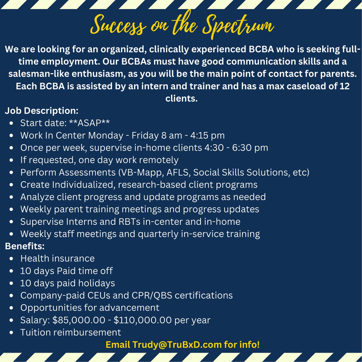 Climb aboard this fantastic opportunity with #SuccessOnTheSpectrum, Suwanee, Georgia PM or email trudy@trubxd.com for more information!