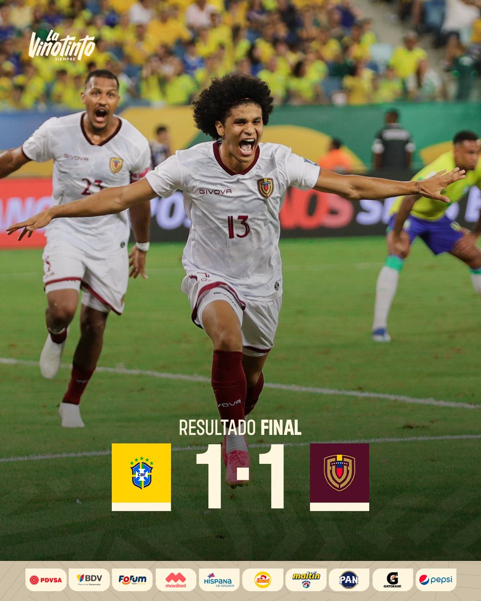 𝐔𝐍𝐀 𝐂𝐔𝐄𝐒𝐓𝐈𝐎́𝐍 𝐃𝐄 𝐅𝐄 👊🏽

Brasil 1-1 𝑽𝒆𝒏𝒆𝒛𝒖𝒆𝒍𝒂

⚽️ Eduard Bello (85’)

#SiempreVinotinto 🇻🇪