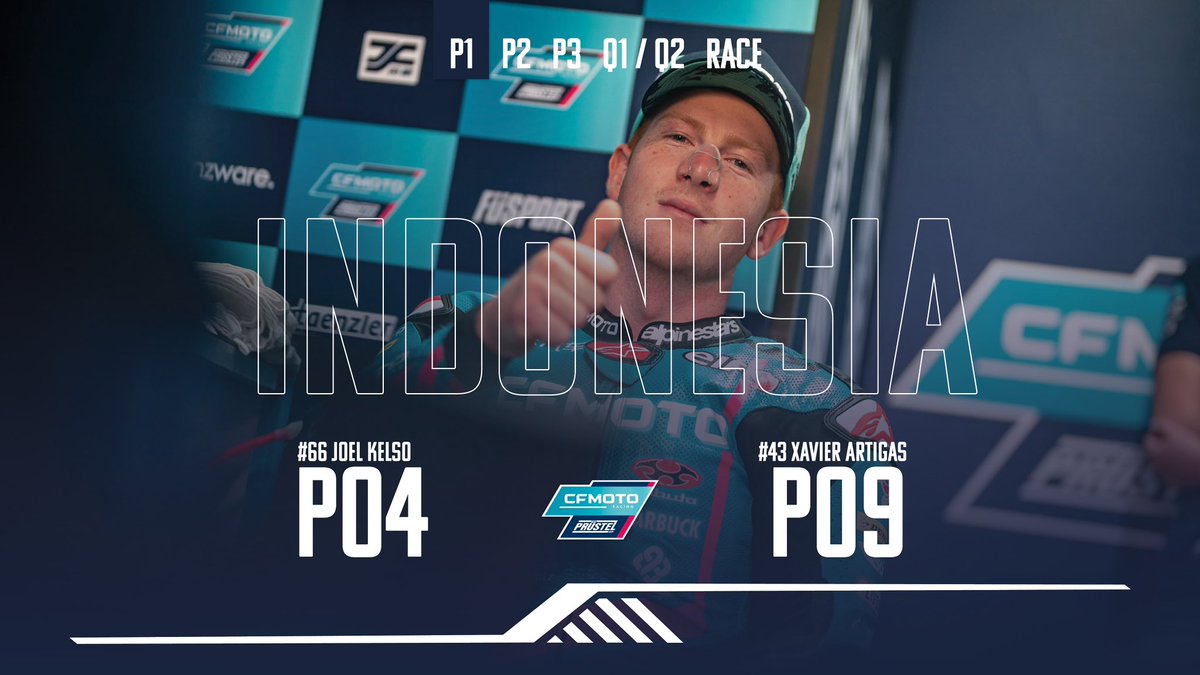 pruestelgp's tweet photo. Both CFMOTO guys in the top10🔥 A much better way to jump into the weekend 🇮🇩 #IndonesianGP
PRACTICE 1
▶️P04 @joelkelso66
▶️P09 @xaviartigas43
#ExperienceMoreTogether #MoreFun #CFMOTOpower #CFMOTO #Moto3 #onefamily #Motorcycle #Racing #indonesia #mandalika https://t.co/aB6JDYkS42