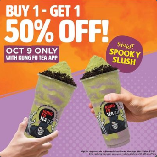 CindyHuang76's tweet photo. This advertisement targets people of all ages but specifically people who like to drink sugary drinks.  Due to the discount shown, it encourages people to buy more and download the app. 
#Media1802D04 https://t.co/sydYDb6kql