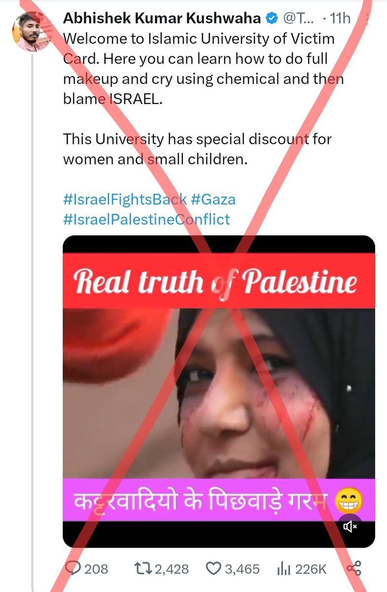 zoo_bear's tweet photo. FAKE NEWS! Old video shared with a  false claim that Gaza residents are faking injuries to blame Israel.  

FACT : In 2017, Makeup artist Mariam Salah and team from Gaza were creating fake injuries on actors taking part in a project by the French charity, Doctors of the World. In the @trtworld video on YouTube, “Médecins du Monde” logo can be seen on people’s backs in the video. Also banner clearly stating that it is a “simulation” can be seen in the TRT video here. https://t.co/rwepKnuhrC