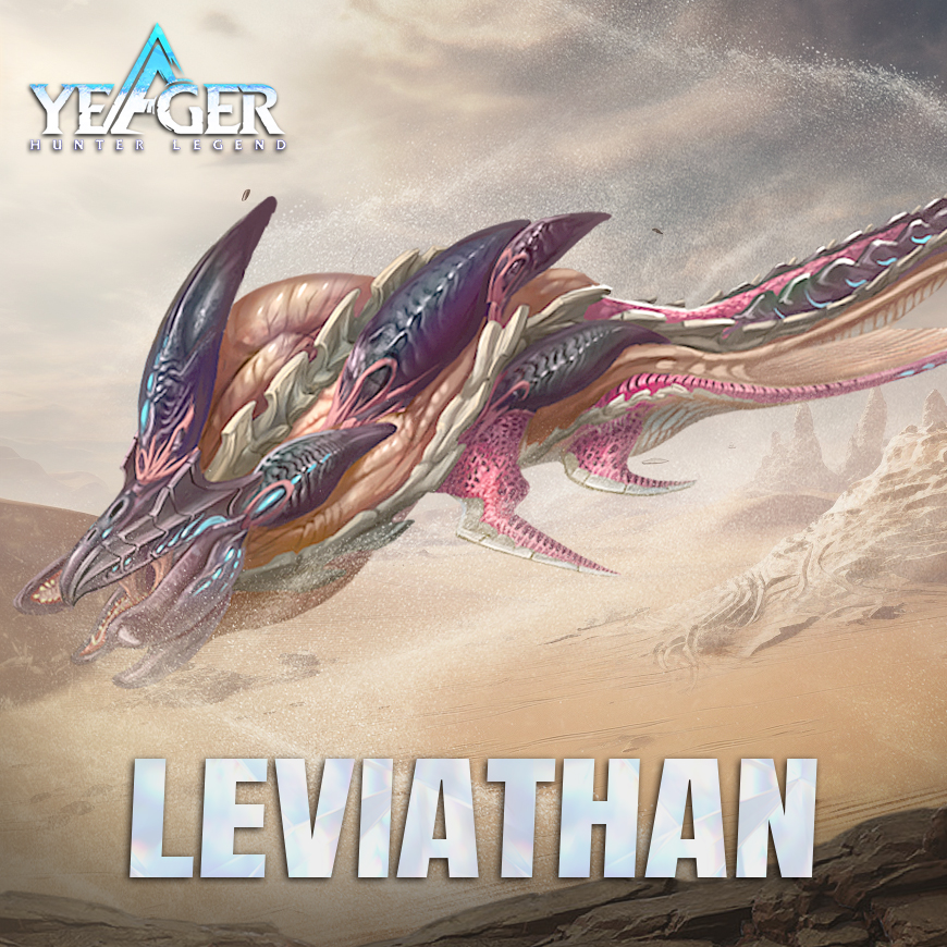 HunterLegend_EN's tweet photo. A menacing presence for all creatures in the wilderness, the Leviathan burrows under the sand to hunt for its prey and unleashes a deadly Lightning Burst as it flies into the air.⚡ 

 Do you have what it takes to defeat it?

#yeager #monsterhunting https://t.co/B18lPYThY6