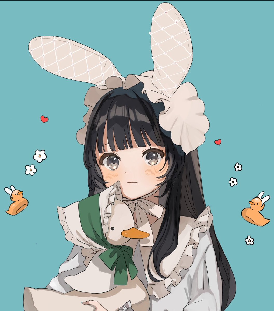 1girl black hair animal ears solo rabbit ears bangs long hair  illustration images