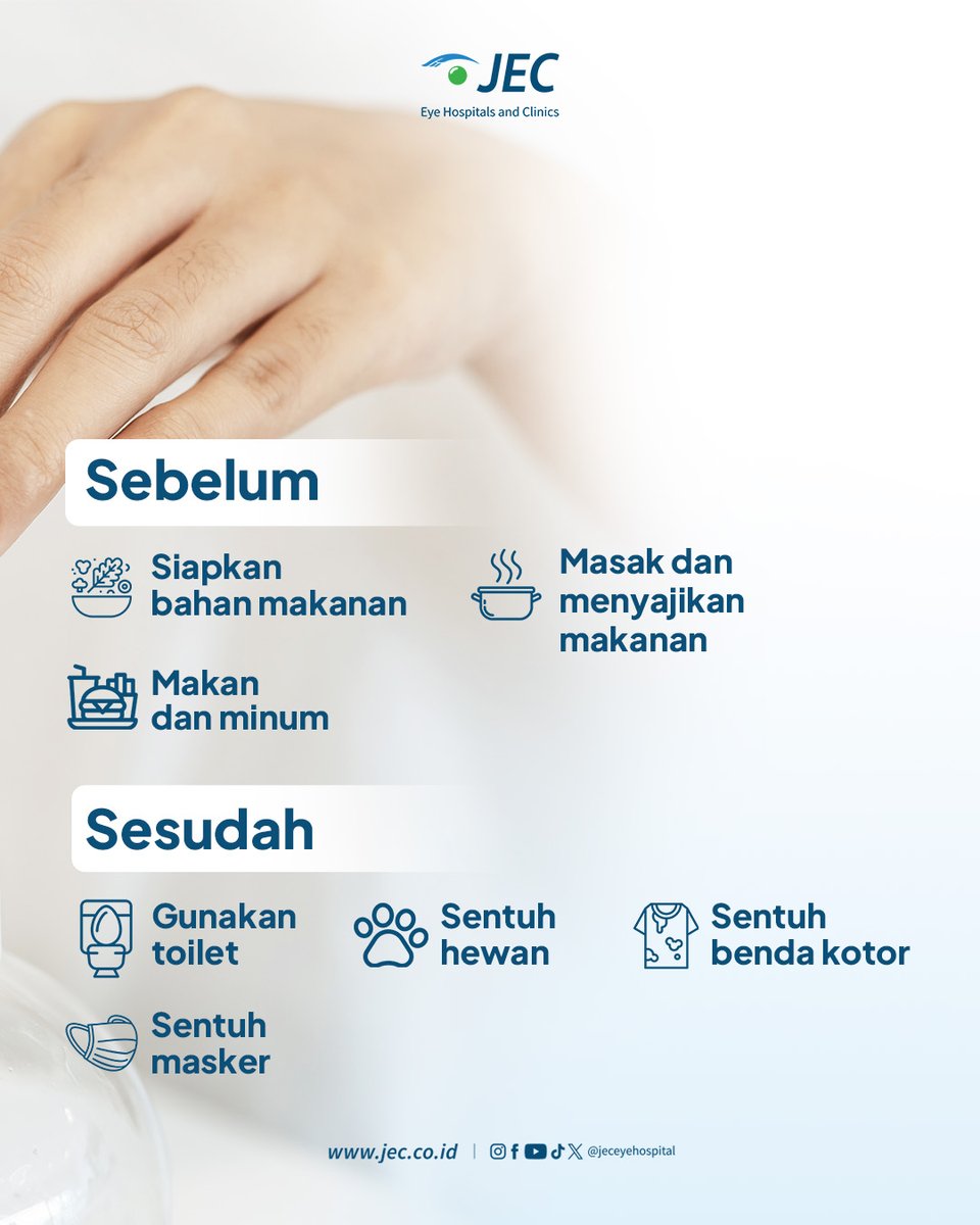 JECEyeHospital's tweet photo. Kapan saja sih waktunya kita perlu mencuci tangan?
Ini dia jawabannya!
#JEC #JECEyeHospitalsAndClinics #DokterMata #EyeSpecialist #RSMata #EyeHospital #EyeCenter #Tips #CuciTangan #JECTips https://t.co/PLTDmOD8oR