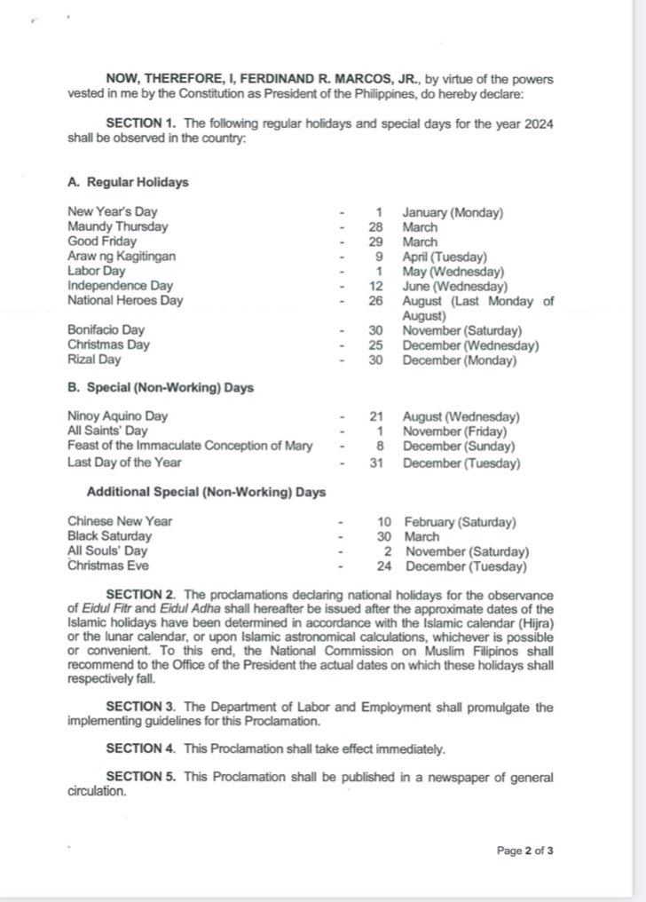 inquirerdotnet's tweet photo. LOOK: Malacañang releases 2024 holidays. | @NCorralesINQ https://t.co/FHuTY7I4mQ