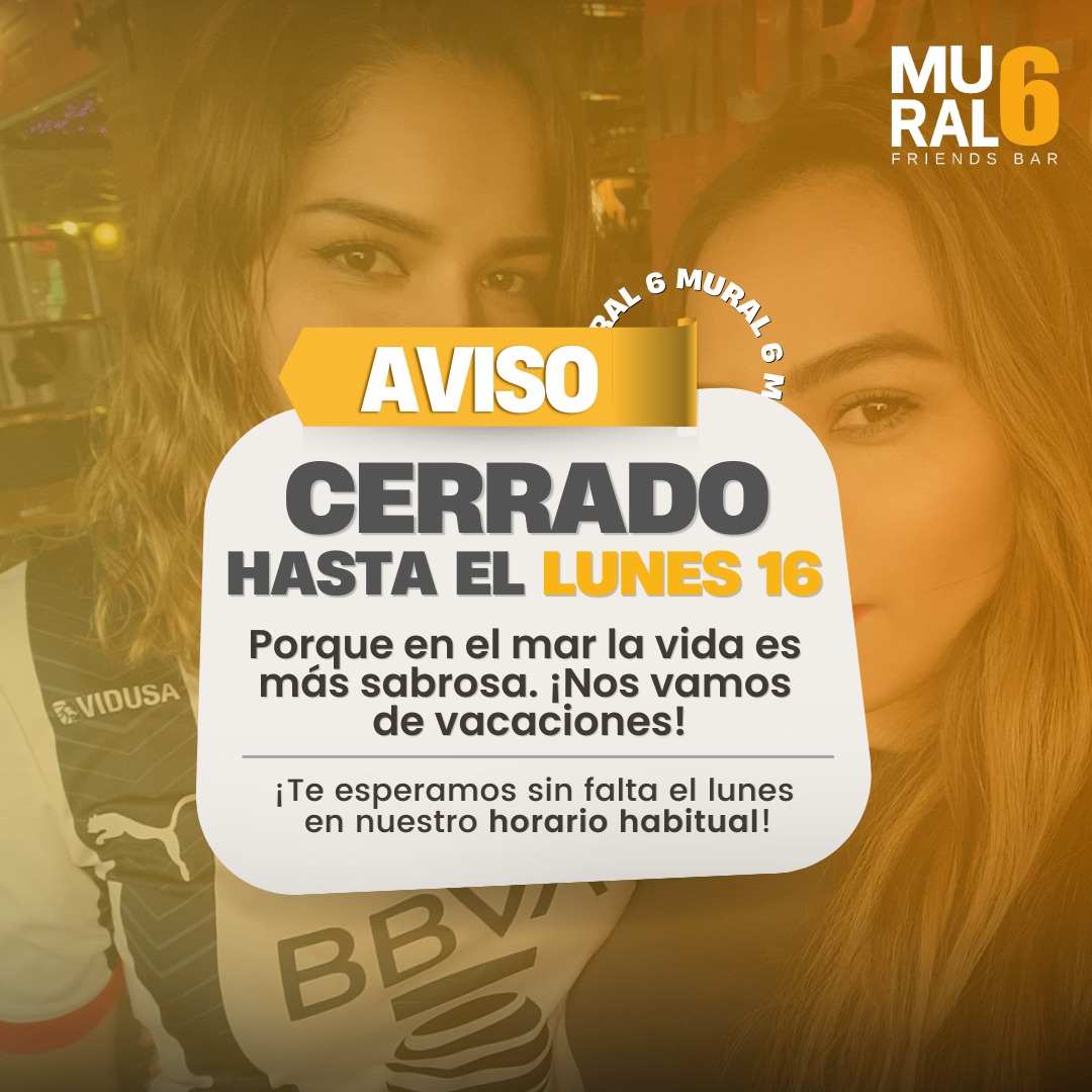 MuralSeis's tweet photo. Salimos unos días de #vacaciones #Mural6 estará cerrado este fin. Regresamos #Lunes 16 Oct de #NFL https://t.co/JlfhxKwK7t