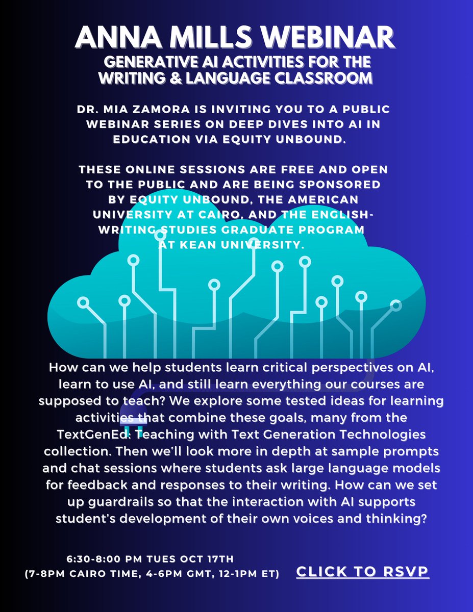 KUWP's tweet photo. Dr. Mia Zamora is inviting you to a public webinar series on Deep Dives into AI in Education via Equity Unbound.

1) 
https://t.co/5H9fEYFXvc
 
 2) https://t.co/wNfiSJO70b
 
 RSVP with the links provided &amp; reserve your virtual seat.

@keanenglish @keangradschool #unbound 💻 https://t.co/NxIX69dZQQ
