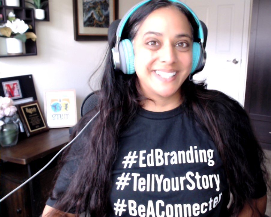 LeenaBMc's tweet photo. Thank you @DrRenaeBryant and @lynettewsocial for my swag! So much fun telling my story and hearing yours! Almost had a "My Big Fat Greek Wedding" moment with my headphones #IYKYK 😅 #EdBranding https://t.co/AMvKx7pt6b