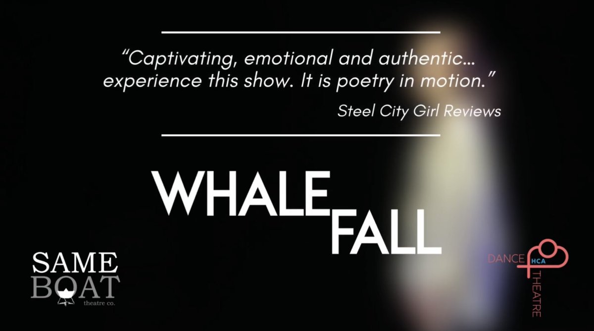 Same Boat Theatre (@sameboattheatre) on Twitter photo ONLY SIX SHOWS 🐳
Get your tickets for the return of our award-winning #WhaleFallplay at Hamilton Conservatory for the Arts as part of <a href="/HCADT/">HCA Dance Theatre</a> Performing Arts Sunday Series. Don't miss it!
🗓 Oct. 27-29 / Nov. 03-05 at 7:00 PM
🎟 hcadancetheatre.com/product/whale-… ONLY SIX SHOWS 🐳
Get your tickets for the return of our award-winning #WhaleFallplay at Hamilton Conservatory for the Arts as part of <a href="/HCADT/">HCA Dance Theatre</a> Performing Arts Sunday Series. Don't miss it!
🗓 Oct. 27-29 / Nov. 03-05 at 7:00 PM
🎟 hcadancetheatre.com/product/whale-…