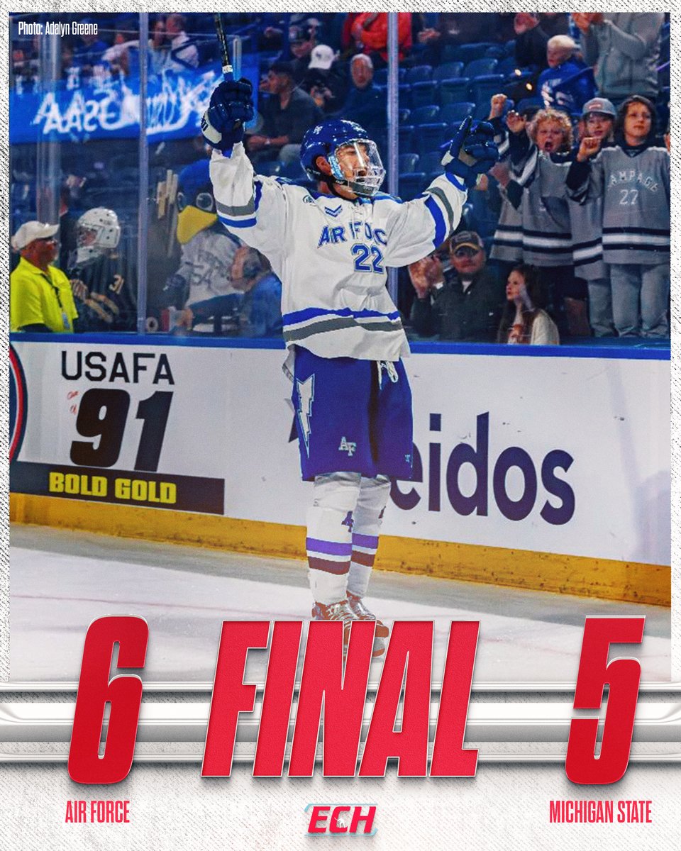 TeamECH's tweet photo. IT'S OVER! AIR FORCE TAKES DOWN #8 RANKED MICHIGAN STATE AT HOME! 

📸: Adalyn Greene l @AF_HKY https://t.co/nYZqFesLHr