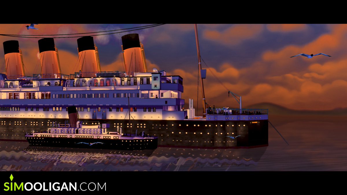 SIMS 4 TITANIC: The ship at Cherbourg, the scene we worked on today on stream! We built the #SSNomadic, and placed the tender alongside #RMSTitanic. Such a magical scene in the film, originally inspired by #KenMarschall