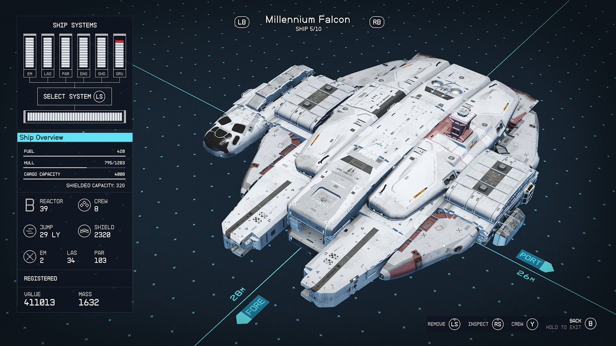 2_SmokinBarrels's tweet photo. Millennium Falcon
Class B
8 crew
29y range
60 power
100 mobility 
140 top speed
2545 cargo
1450 shields
No Mods
#Starfield #Starships https://t.co/8r3sjosBV4