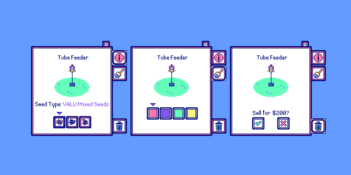 rsvpasap1's tweet photo. I've been mucking around with code for the past few days so there hasn't been much show off! 💻

Day 36: Working on some UI designs! This is one of the elements of #gamedev I struggle with the most, so hopefully it's half-clear what's going on here! 

#pixelart #aseprite https://t.co/NHd2gj8sA1