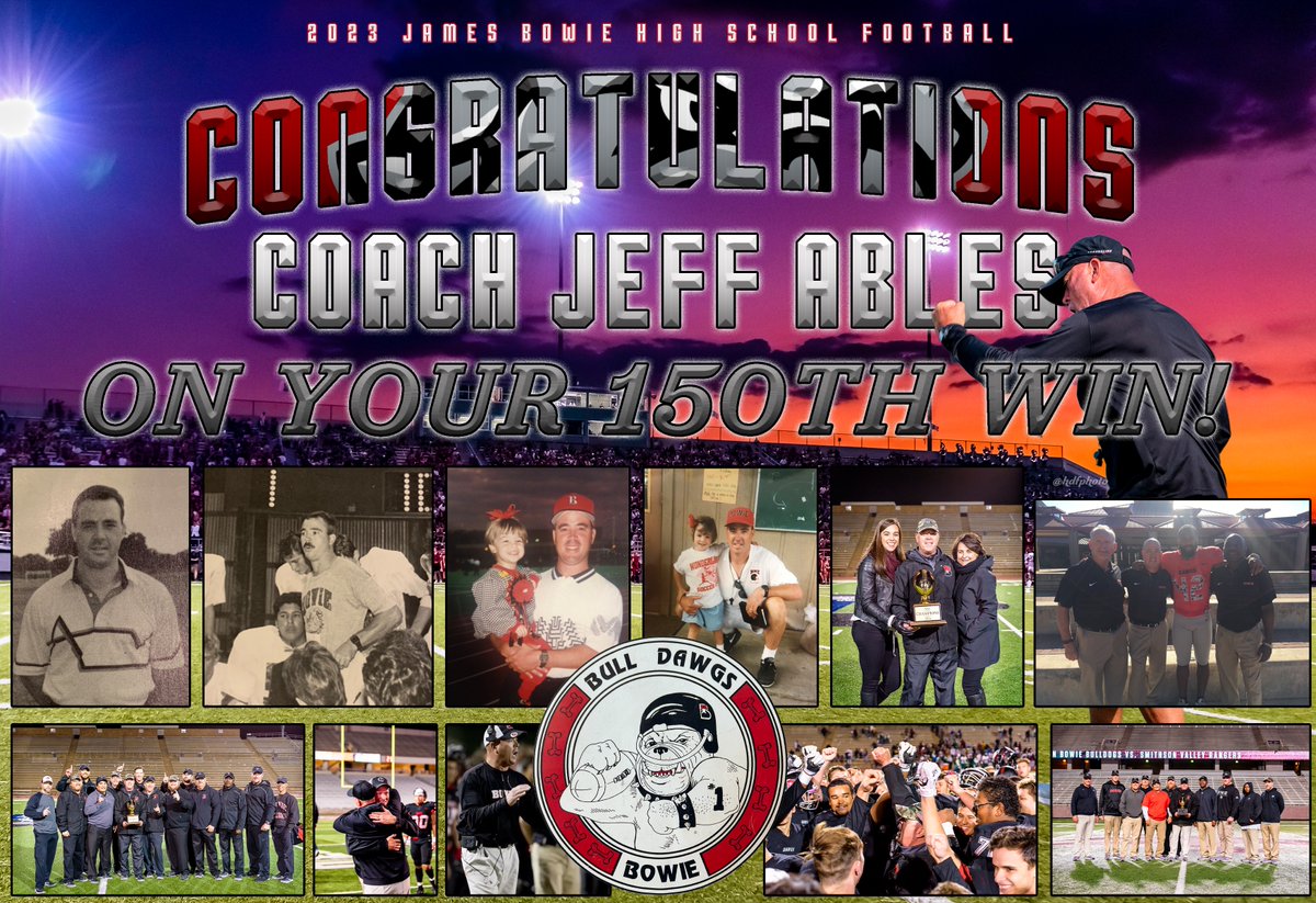 Bowie Football (@bowiedawgs) on Twitter photo Congratulations Coach Ables on your 150th win.
Go Dawgs!!!ππΎ
<a href="/AISDBowie/">Bowie High School</a> <a href="/BowieCheer/">Bowie Cheer</a> <a href="/JBHSSilverStars/">Silver Stars</a> <a href="/dctf/">Dave Campbell's β TexasFootball.com</a> <a href="/hdfphoto/">HD Flores</a> <a href="/var_austin/">VAR</a> #txhsvb Congratulations Coach Ables on your 150th win.
Go Dawgs!!!ππΎ
<a href="/AISDBowie/">Bowie High School</a> <a href="/BowieCheer/">Bowie Cheer</a> <a href="/JBHSSilverStars/">Silver Stars</a> <a href="/dctf/">Dave Campbell's β TexasFootball.com</a> <a href="/hdfphoto/">HD Flores</a> <a href="/var_austin/">VAR</a> #txhsvb