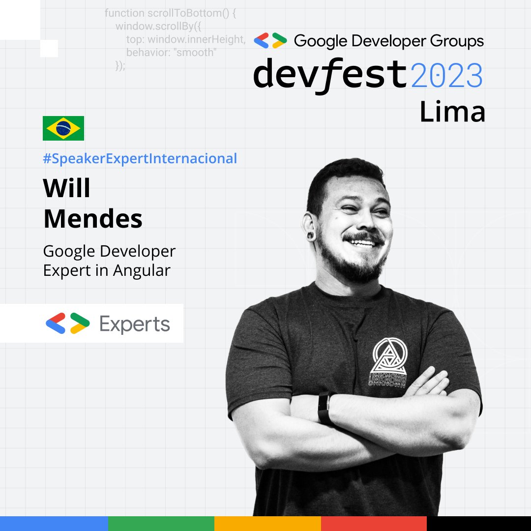 DevFestLima's tweet photo. 🔥 Charla Destacada por Will Mendes @willmendesneto: "Angular modules: ¡Vamos a divertirnos con #ngFun!"
🌟 Descubre el emocionante mundo de los "Skeleton components" y las ideas innovadoras para disfrutar Angular como nunca antes. 
🖊️Registro:  https://t.co/LHd72NkW6Z https://t.co/3ewfV5gHzK