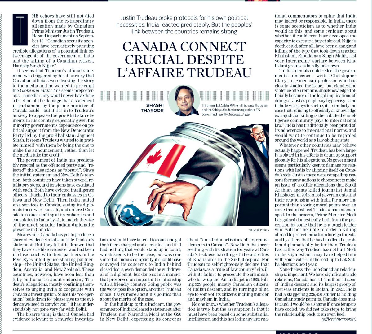 My op-ed in today's <a href="/NewIndianXpress/">The New Indian Express</a> looks at the India-Canada imbroglio and argues that the relationship is too vital to be jettisoned: