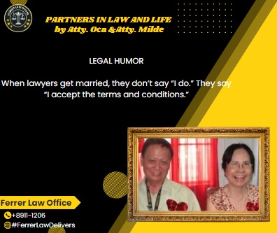 JoelSFerrer's tweet photo. #LegalHumor #MarriageOfLawyers #AttorneysInLove #LawyerLife #LegalLoveStory #HappilyEverAfterBarExam #MarriedLawyers
#PartnersInLawAndLife #MildeAndOca
#lawfirm #LawOffice #Lawyer #AbogadoPh #legaladvice #ferrerlawdelivers #CubaoQuezonCity #CUBAO https://t.co/klS8GsdIim