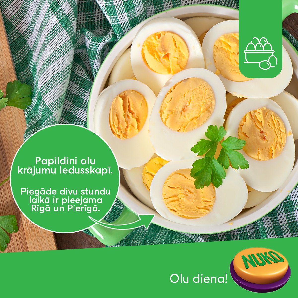 NUKO_lv's tweet photo. 🥚Vēlies veselīgus matus un nagus, tad jau šodien dodies uz NuKo lielveikalu un papildini ledusskapi ar olu krājumiem.

Olas ir bagātas ar dažādiem vitamīniem un minerālvielām, tostarp, nagu un matu veselībai nepieciešamo B12 vitamīnu. 

👉https://t.co/OWWcHjtqRp

#Nuko #Latvija https://t.co/FvgDtjmuzm