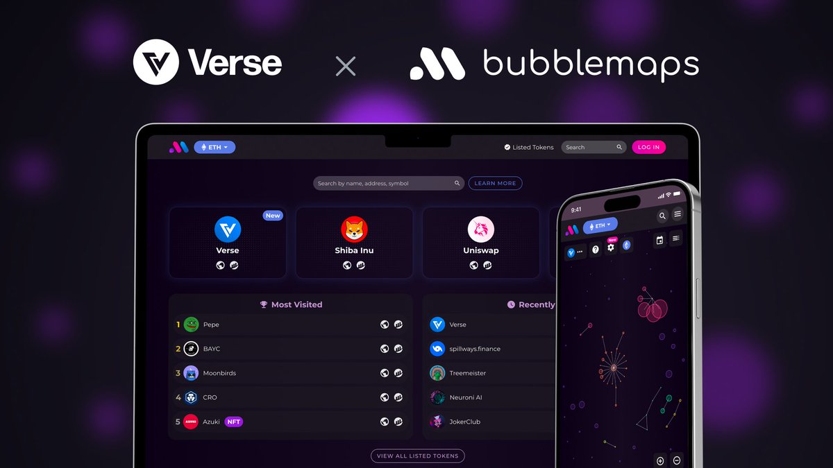 VerseEcosystem's tweet photo. Exciting news! 🚀 $VERSE is now featured on https://t.co/JAkQgaznCr. Dive into an innovative way to view VERSE token distribution:

https://t.co/AP26jmXVYP

A big shoutout to @bubblemaps for making crypto insights more intuitive for all, from newbies to pros. #CryptoVisualization https://t.co/Ape32XOUad