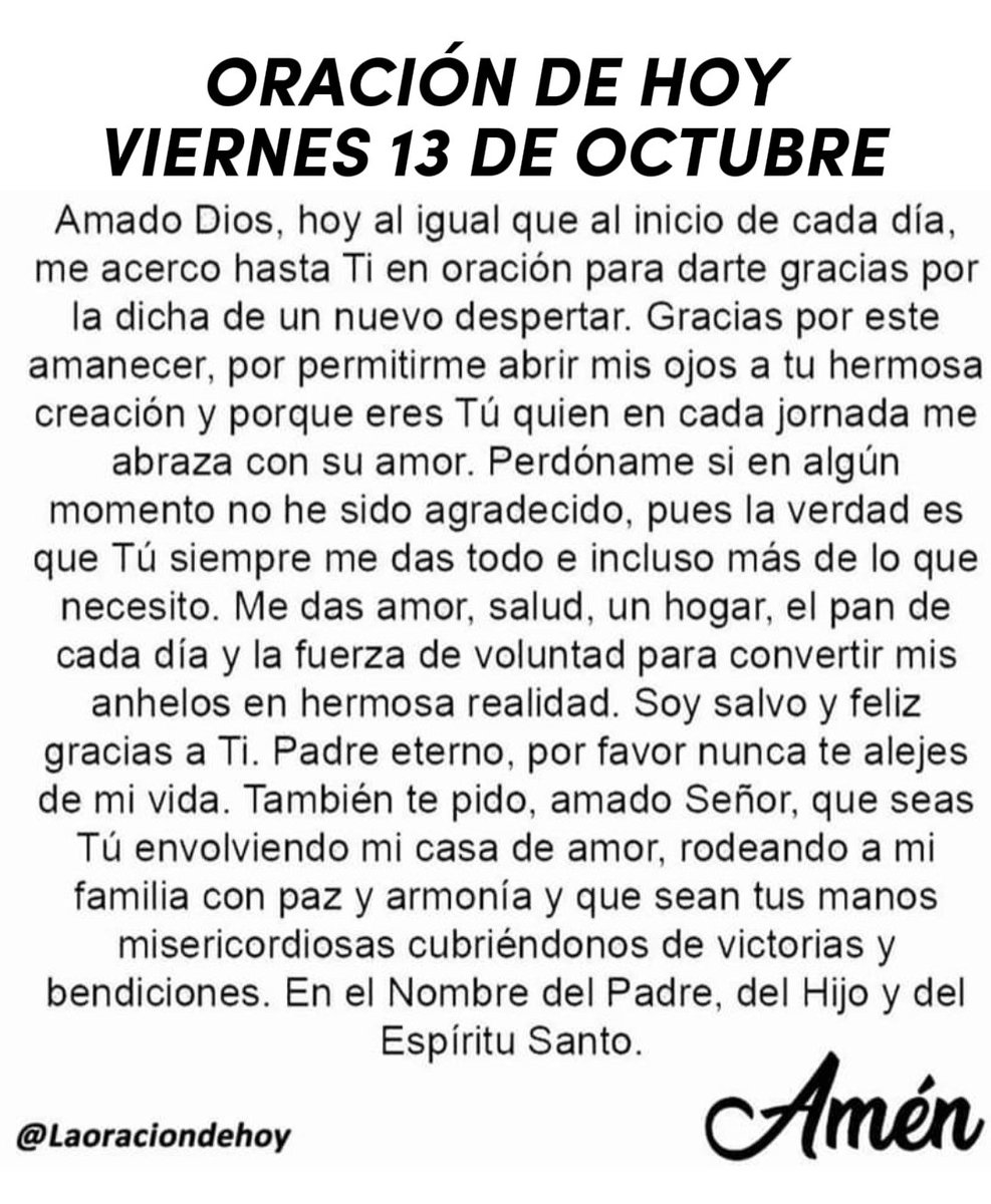 Oración de hoy viernes 13 de octubre de 2023.