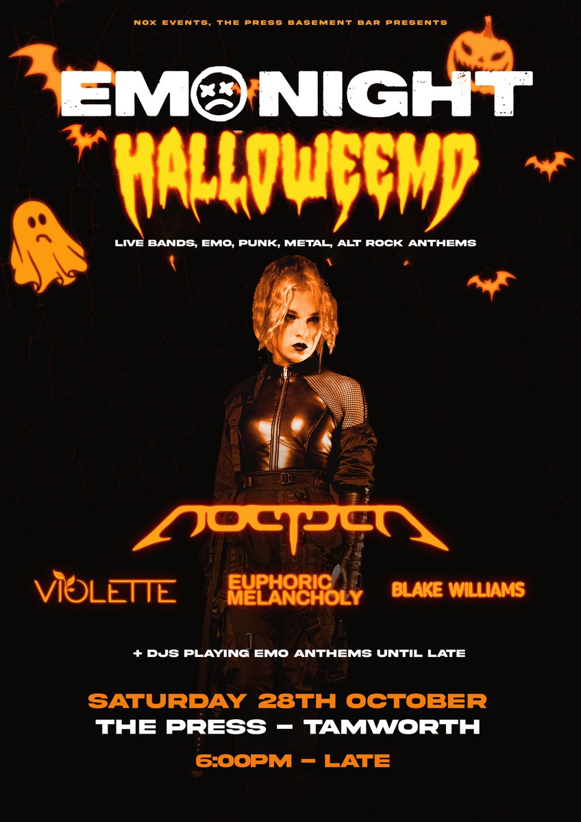 weareviolette's tweet photo. Just announced, Emo Night Halloween at The Press - Basement Bar Tamworth, October 28th! With our pals @iamnoctica, Euphoric Melancholy, @BlakeWilliamsAU!  
Tickets in comments https://t.co/Cq1Zu8zxBD