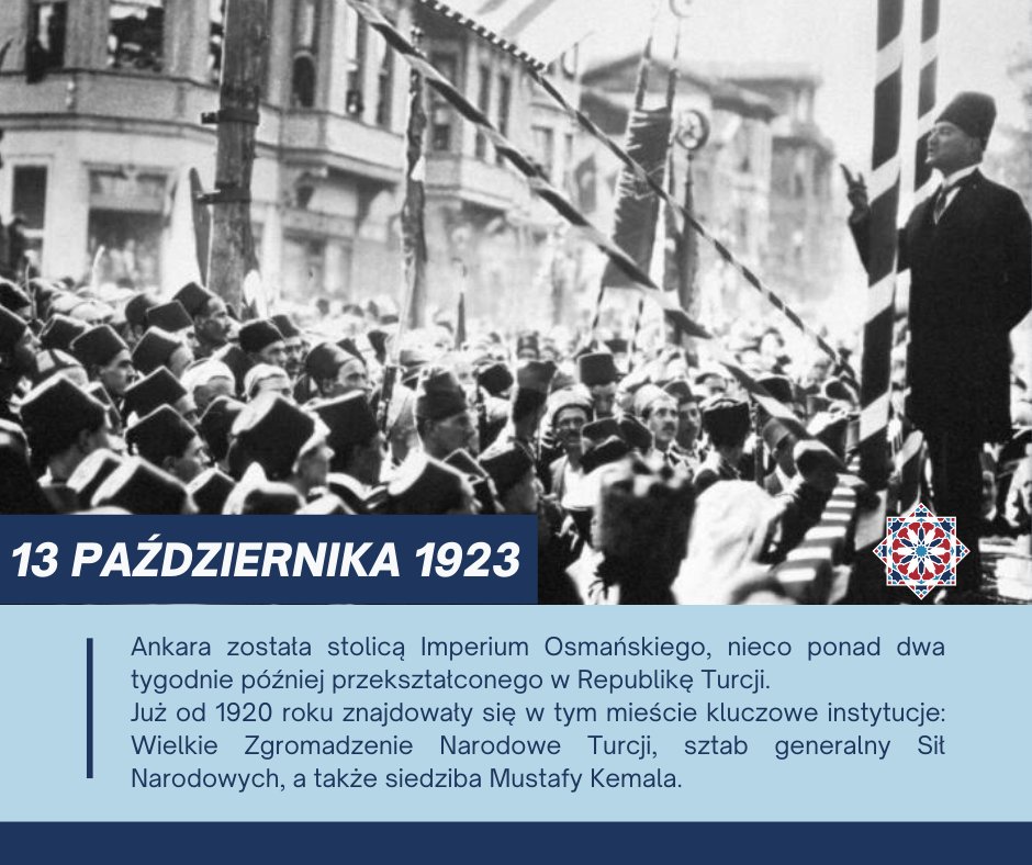 #OTD 1923 r. Ankara została stolicą Imperium Osmańskiego, przekształconego 29 X 1923 r. w Republikę Turcji 🇹🇷

Już od 1920 r. znajdowały się w tym mieście kluczowe instytucje m. in. Wielkie Zgromadzenie Narodowe Turcji 🌃

Na grafice zdjęcie nieznanego autora z 1924 r. 📸