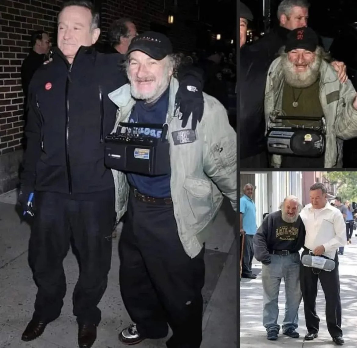 historyinmemes's tweet photo. Robin Williams had a remarkable practice of providing employment opportunities to individuals experiencing homelessness while working on various film projects. Throughout his career, it is estimated that he engaged around 1,500 different homeless individuals. In the accompanying photograph, Williams can be seen alongside Craig Costaldo, an individual who faced homelessness in the 1980s but has since become a celebrated figure in the New York movie industry.