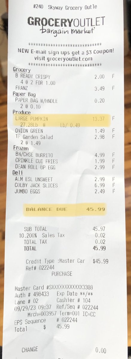 notFunnyLaura's tweet photo. @DoorDash You know what's spooky this season? Charging your customers $108 for 2 pumpkins after pricing them at $10.80 on your app. Only cost $13.37, on the store receipt. Then refusing to refund your customers is scary-spooky. https://t.co/wv0sVC4cgy