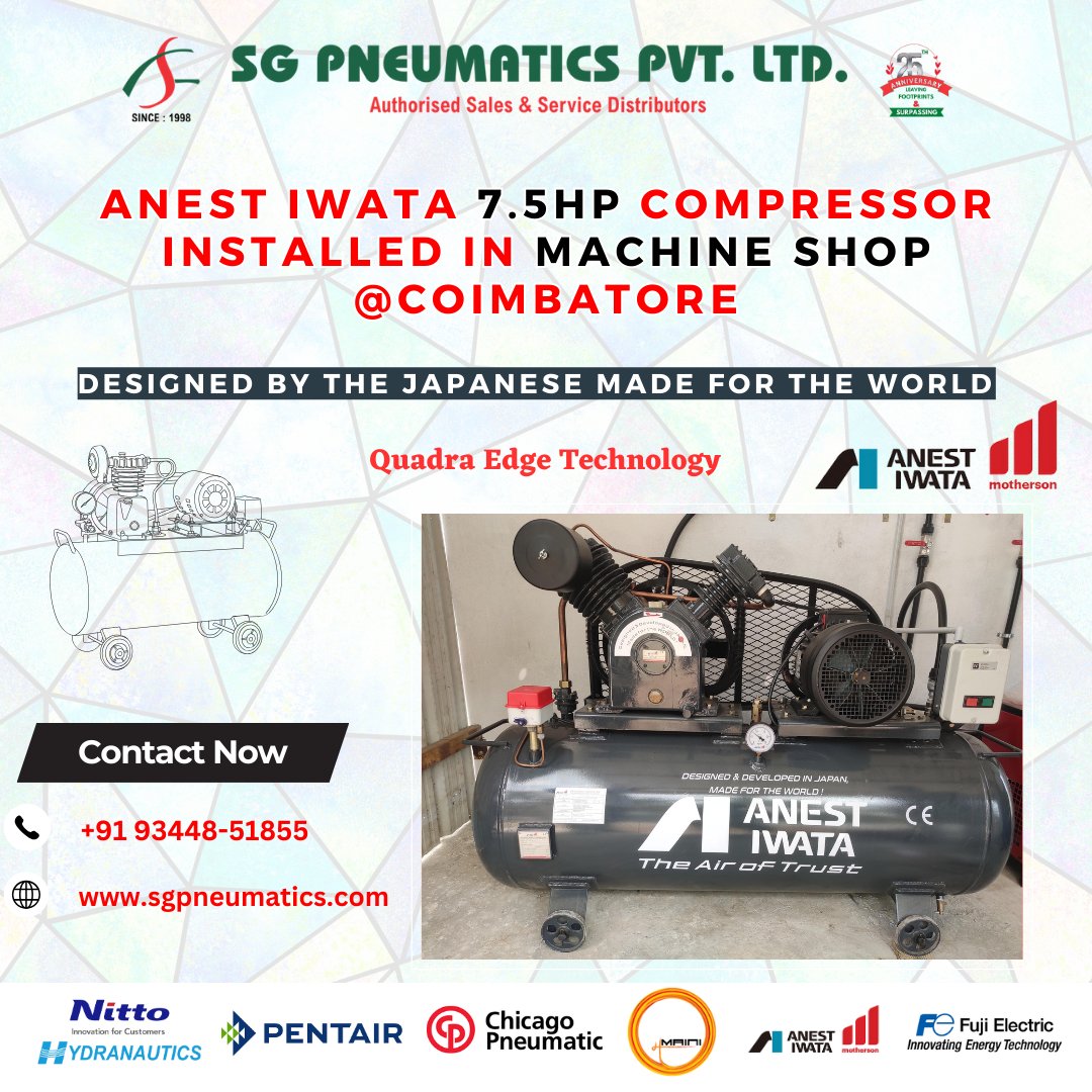 SgPneumatics's tweet image. "Reciprocating Compressors" are used to compress a wide variety of gases, including air, nitrogen, and ammonia. They are known for their reliability, durability, and ease of maintenance.
visit us sgpneumatics.com

#reciprocatingcompressor #compressor #aircompressor